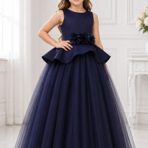 Toy Balloon Kids Midnight Navy Floral Peplum Ballgown Dress