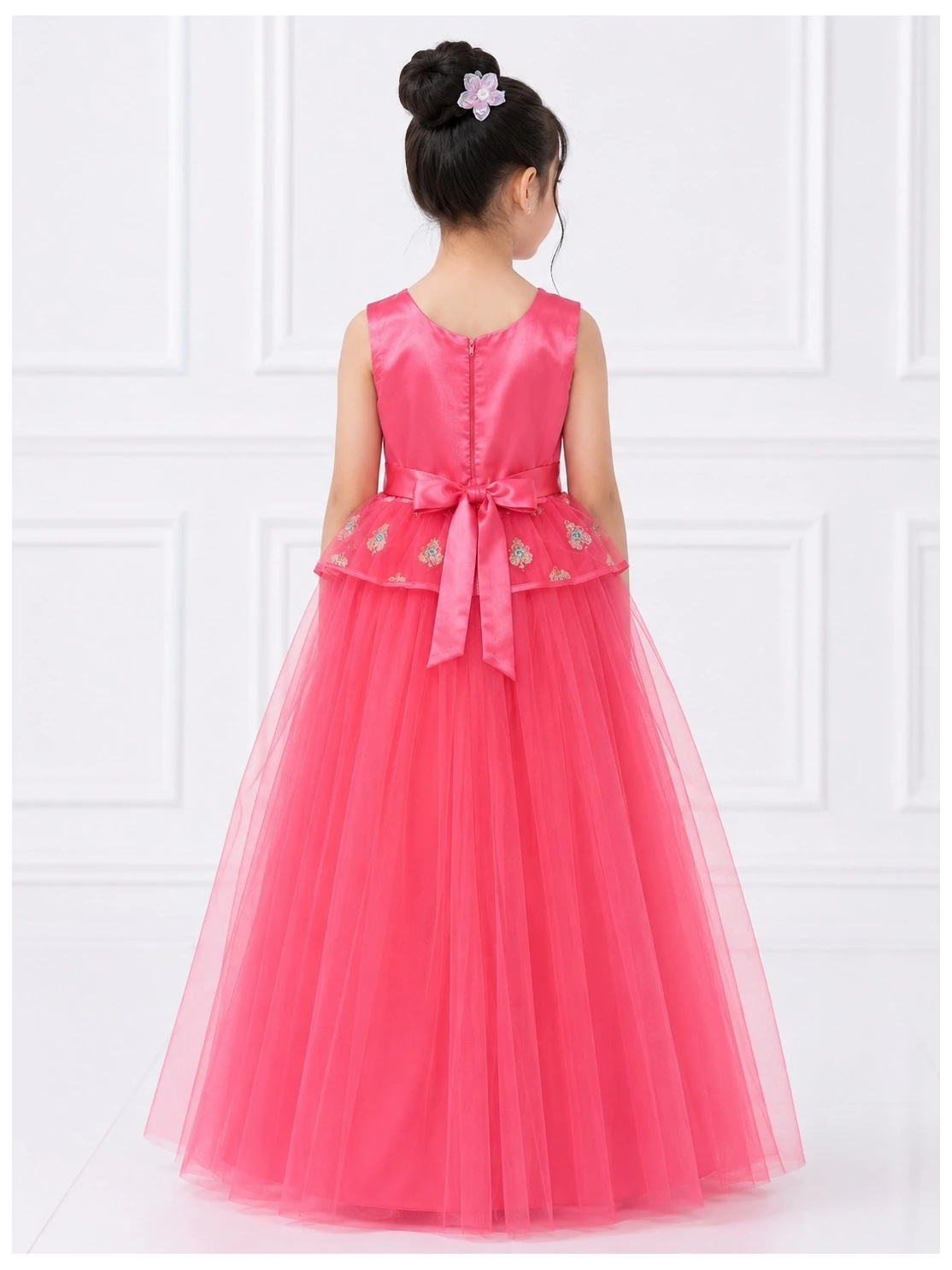 Fuchsia Pink Embroidered Net Ball Gown